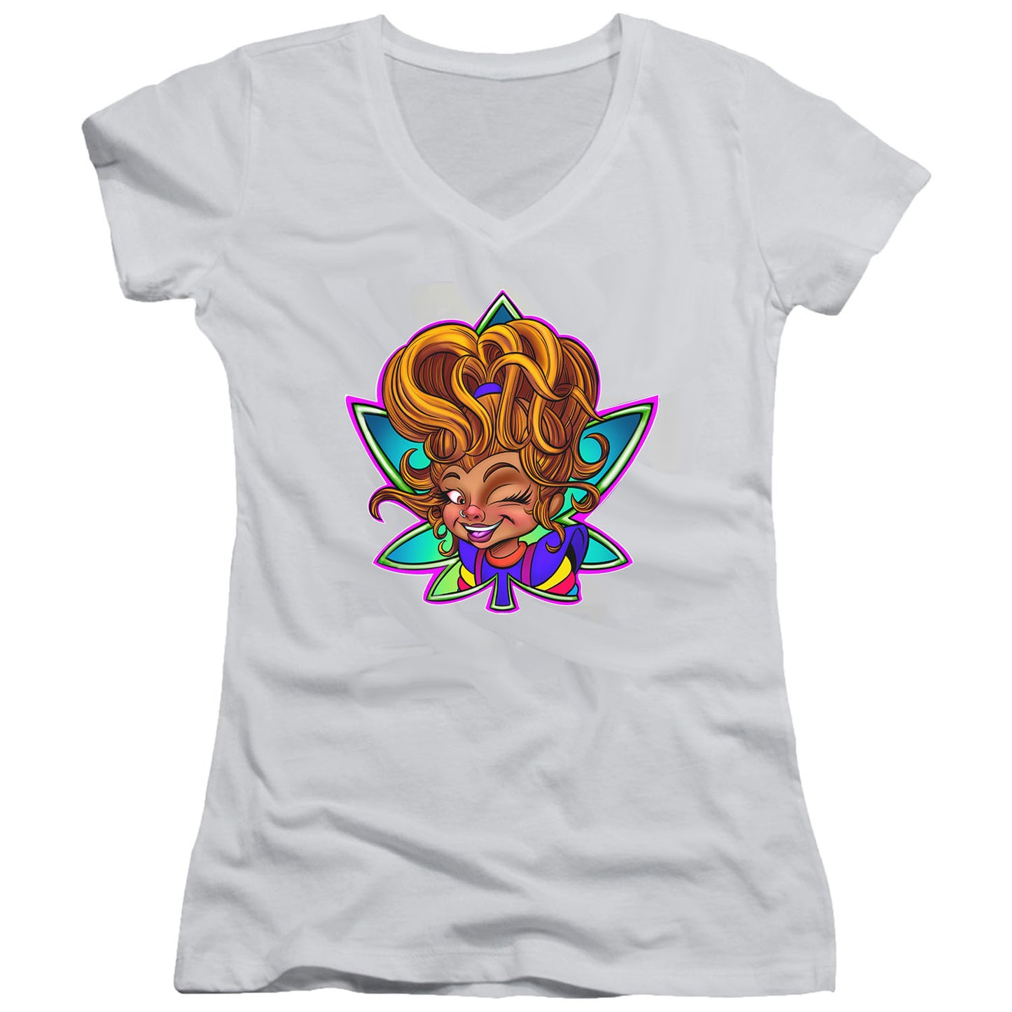Stuck in the Tree Wink White Juniors V Neck T Shirt