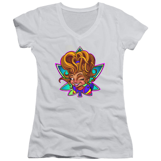 Stuck in the Tree Wink White Juniors V Neck T Shirt